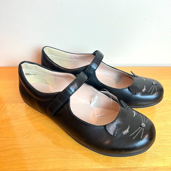 NEW The Children's Place Embroidered Cat Kitty Black Mary Jane Flats Shoes 6 - Picture 1 of 12
